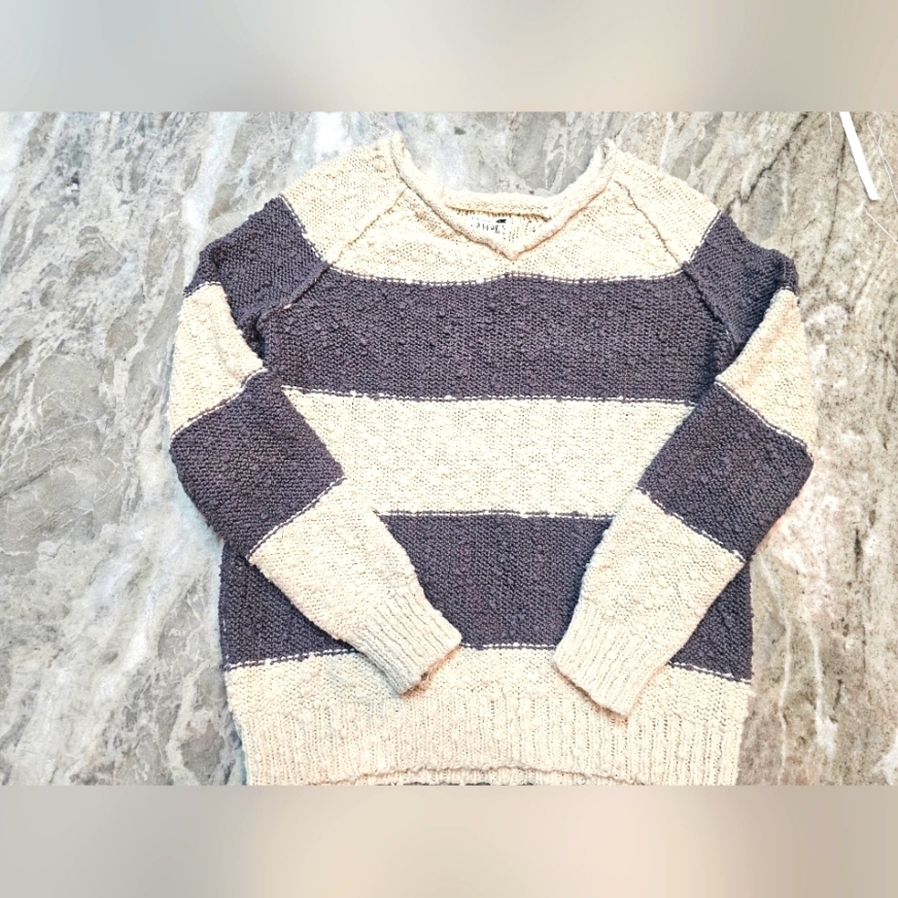 L.A. Hearts Chunky Knit Striped Sweater XS Cream Gray 100% Cotton